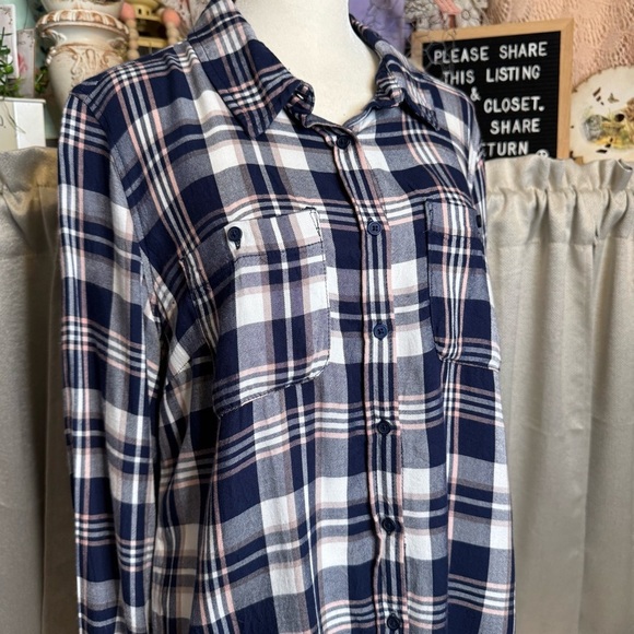 Como Vintage Navy and White Plaid Button Down Shirt Size Medium - Picture 4 of 10